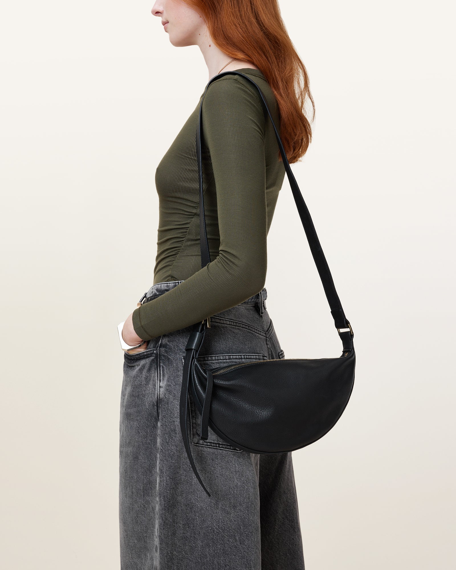 Half Moon Leather Crossbody Bag - Image 2